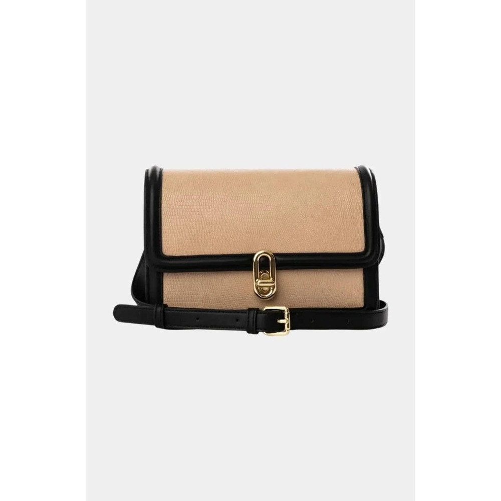 Jules Kae Mia Vegan Leather Crossbody Bag‎ – Beige & Black – Lizard Embossed